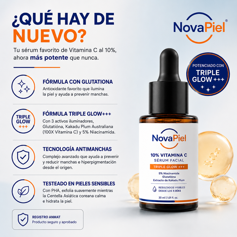 Sérum facial con 10% de vitamina C para un triple brillo+++