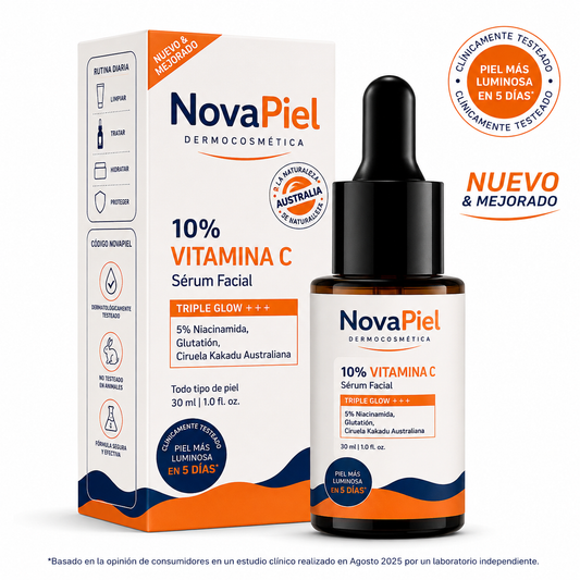 Sérum facial con 10% de vitamina C para un triple brillo+++