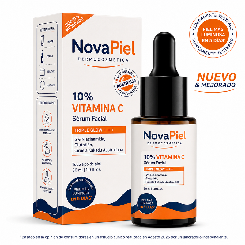 Sérum facial con 10% de vitamina C para un triple brillo+++