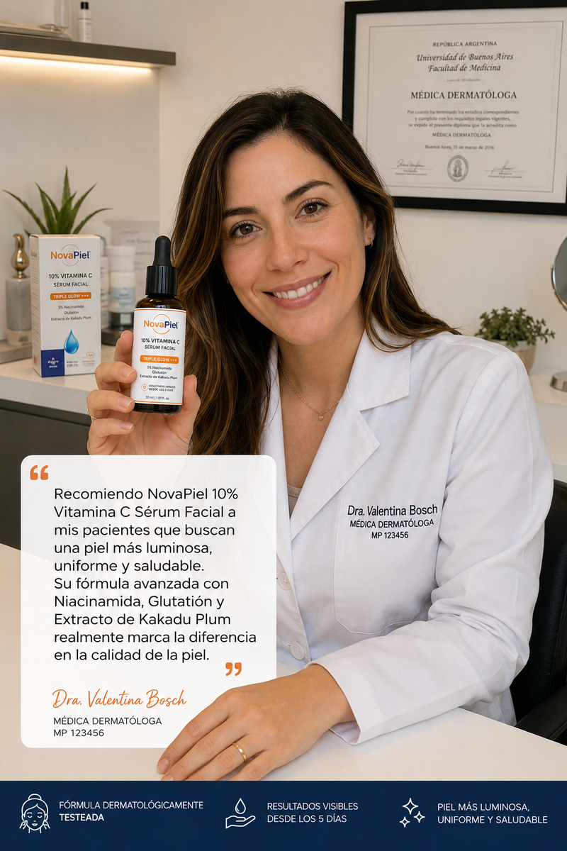 Sérum facial con 10% de vitamina C para un triple brillo+++